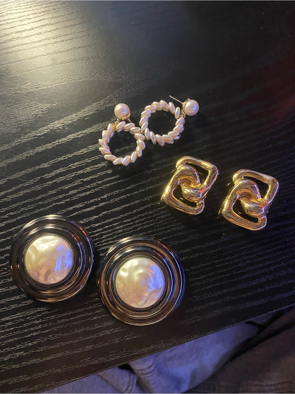 VINTAGE Elegant Gold and Pearl Statement Earrings Set